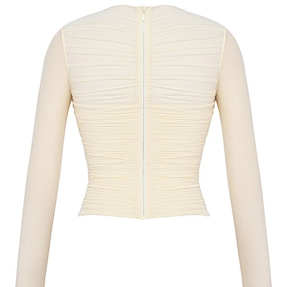 Mistress Rocks POLLEN LAYERED TOP Ruched Yellow Sheer Mesh Corset Going Out Top - Picture 6 of 7